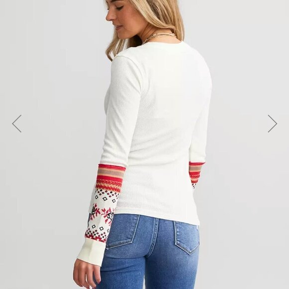 Free People Mikah Notch Neck Top Thermal shirt Cream - Picture 2 of 3